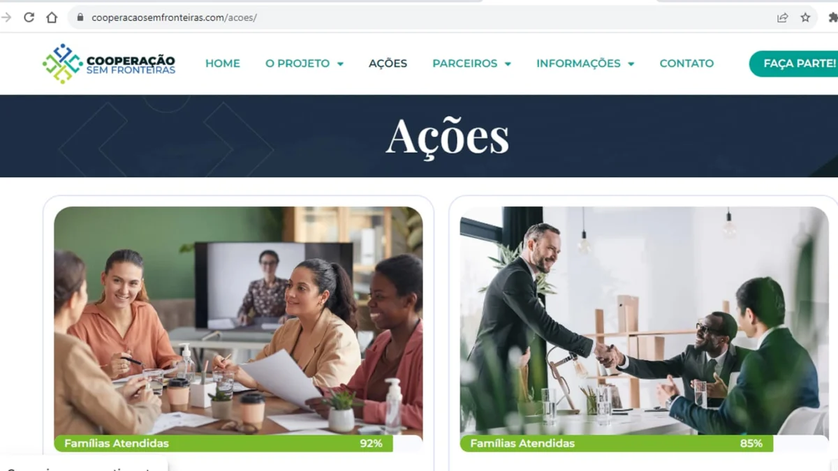Print da tela do site Cooperação sem Fronteiras