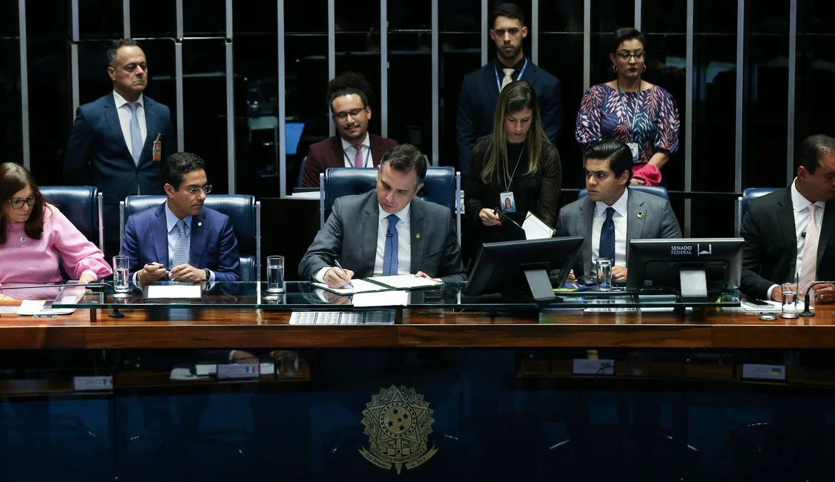 Brasília (DF) 03/10/2023 Senador, Rodrigo Pacheco, presidente do Congresso Nacional durante sessão solene para a promulgação de duas novas