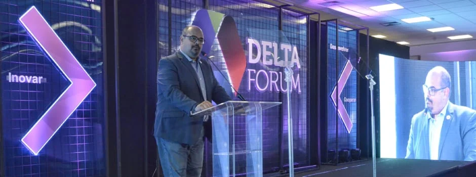 O vice-governador Professor Mateus participou, na noite desta terça-feira (21/11), da abertura do Delta Fórum 2023, evento organizado pelo
