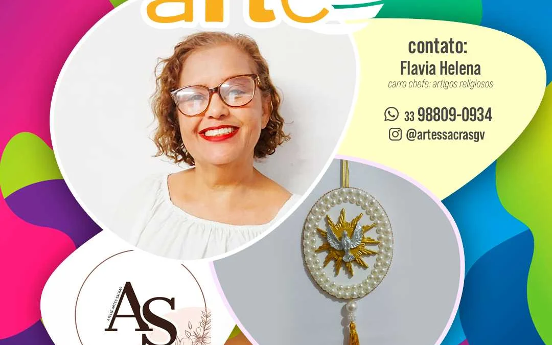Artesã Flávia Helena expões trabalhos no GV CIT 1 Flávia Helena trabalha com artesanato religioso e comanda o Ateliê Artes Sacras. As peças expostas estarão à venda