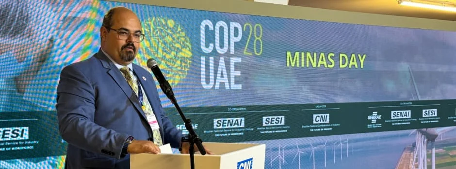 Minas Gerais lança ferramentas e anuncia novo investimento para mitigar mudanças climáticas no estado durante a COP28 1 O vice-governador de Minas Gerais, Professor Mateus, e a secretária de Estado de Meio Ambiente e Desenvolvimento Sustentável, Marília Melo