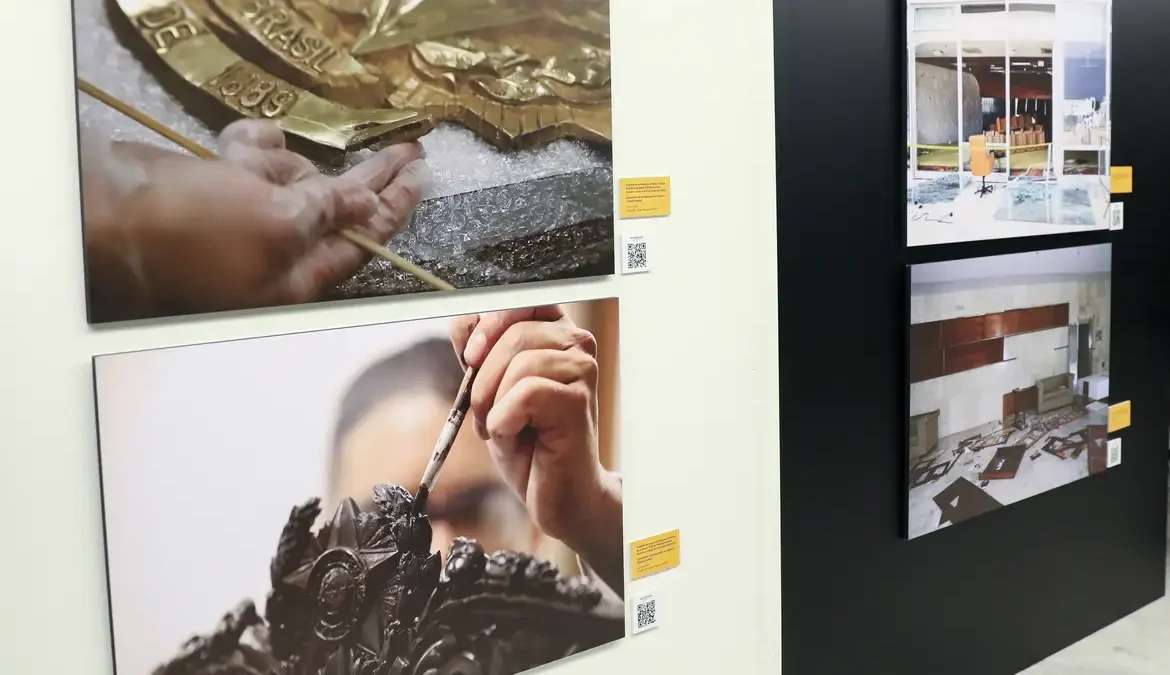 O Supremo Tribunal Federal (STF) abre ao público nesta terça-feira (9) a exposição Após 8 de janeiro: Reconstrução