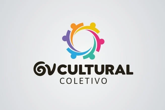 Logomarca do Coletivo GV Cultura, cuja imagem sugere artistas e produtores em movimento