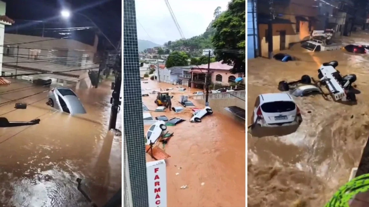Vídeos feitos por moradores das regiões atingidas e obtidos pela TVE Espírito Santo mostram ruas cobertas de água, correnteza arrastando